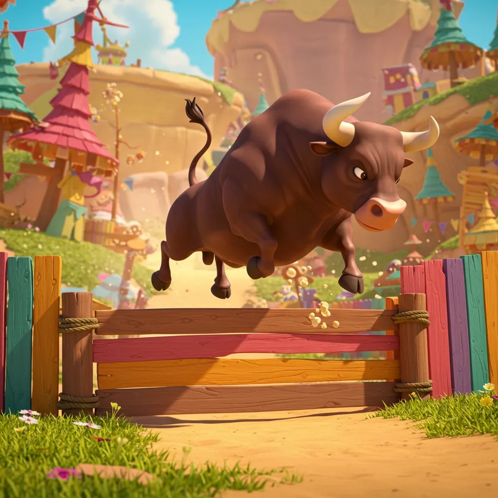 Bull Breaking Through a Barrier
