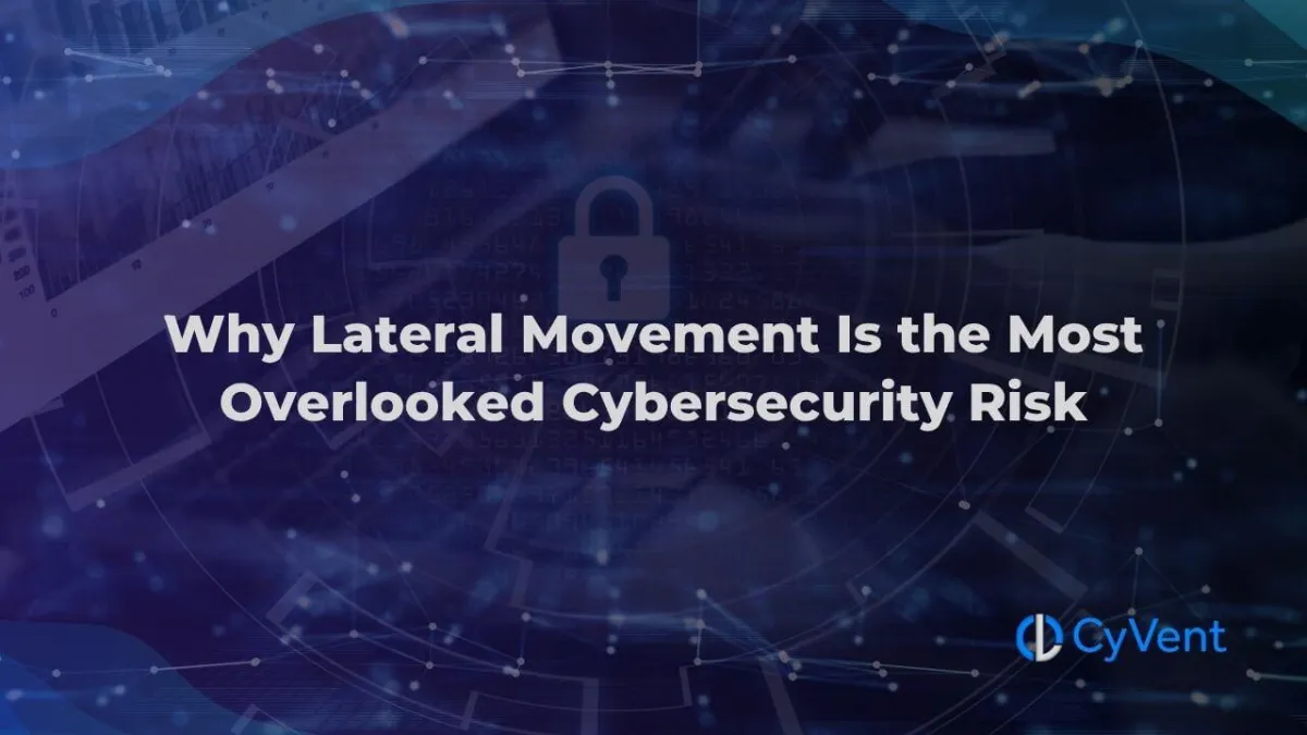 Lateral movement cybersecurity risk awareness banner by CyVent with data network background