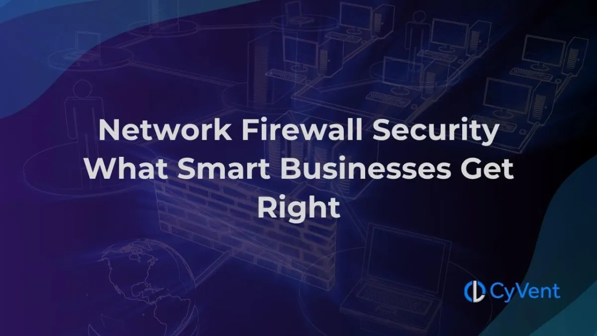 Digital firewall and network layout with overlay text emphasizing smart firewall strategies for businesses.