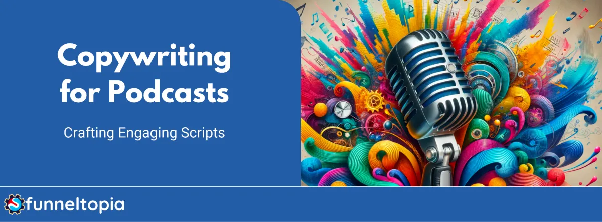 Vintage microphone with colorful sound waves and script pages, symbolizing the blend of traditional podcasting and dynamic scriptwriting.
