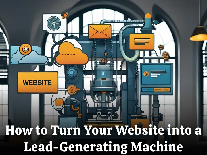 How to turn your website into a lead-generating machine – blog cover image with website conversion funnel and upward traffic arrows.