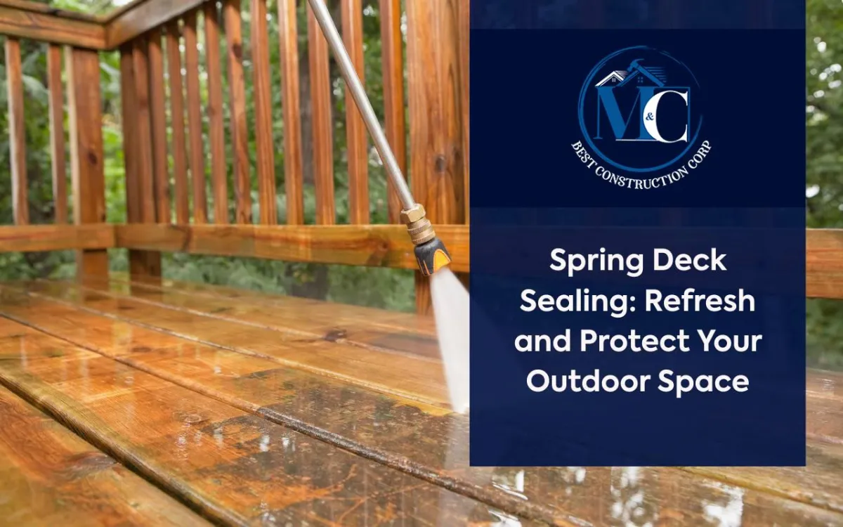 Homeowner preparing deck surface for spring deck sealing project