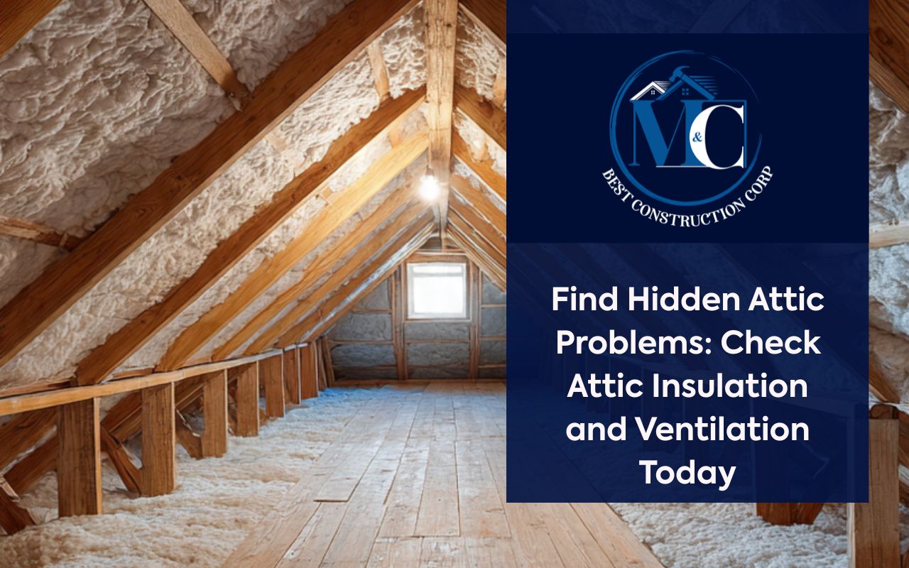 Home attic view to check attic insulation and ventilation for comfort and efficiency