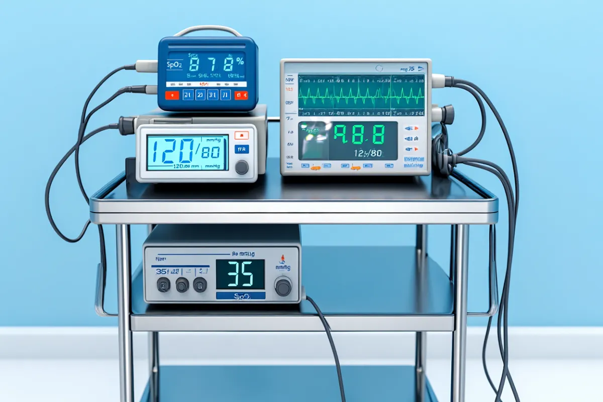 Cart with various Patient Vitals Monitoring modalities