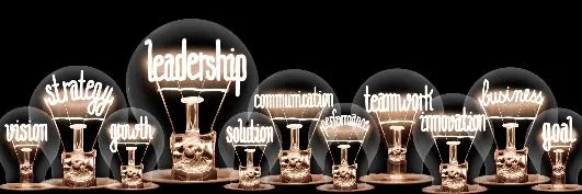 Light Bulbs with Leadership Concept By EtiAmmos words above light bulbs from left to right vision, strategy, growth, leadership, solution, communication, performance, teamwork, innovation, business, goal