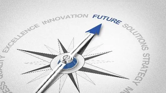 Concept / Future pic of compass pointing to future (1 o’clock), other words on compass right of future, solutions, strategy, other side (10 o’clock) quality, excellence, innovation By Coloures-Pic