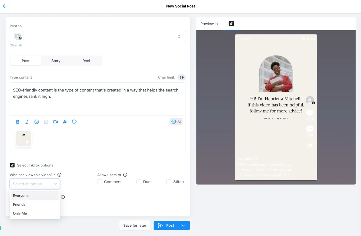 Posting to TIkTok from AM Connect