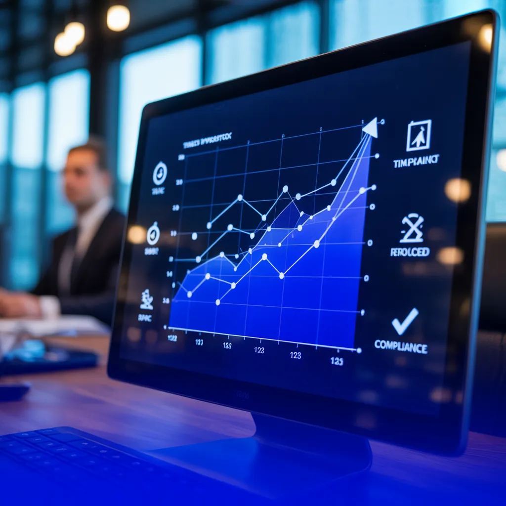 Executive AI dashboard showing measurable ROI through efficiency gains, revenue growth, and risk reduction metrics in a professional services firm