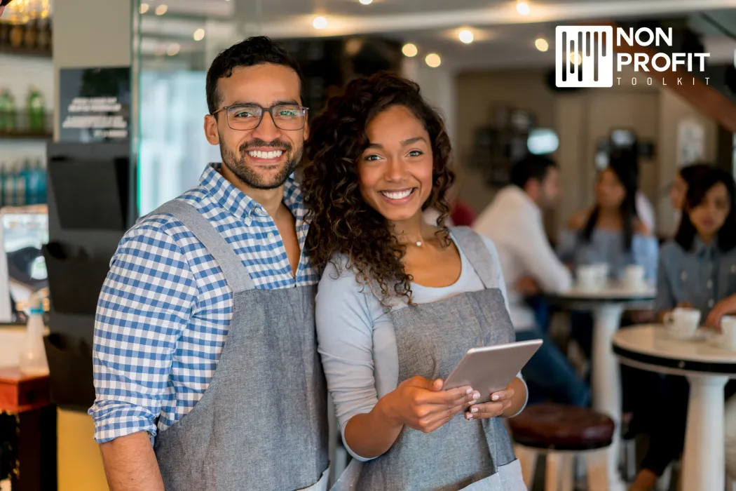 Business owners working together at a restaurant