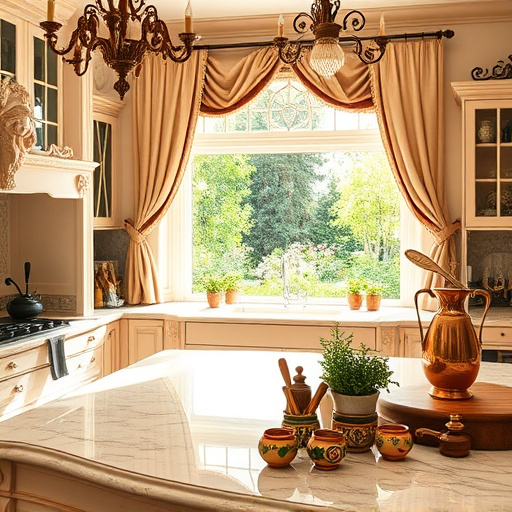 A hyperrealistic blog cover image showcasing an inviting kitchen designed specifically for seniors. The kitchen features accessible cabinetry with pull-down shelves, promoting ease of access, and a large island with rounded edges for enhanced safety. Tactile touchpoints and easy-to-read labels on jars enhance user-friendliness, while brightly colored utensils add a cheerful touch. A large window with sheer curtains bathes the space in natural light, revealing a lush garden outside that evokes warmth and tranquility. The overall atmosphere conveys calmness and nurturing, designed to inspire independence and joy in cooking. Fun details like whimsical magnets on the refrigerator, a vibrant fruit bowl filled with apples, and a vintage tea kettle on the stove inject personality into the scene. The color scheme incorporates soft pastels and warm earth tones, creating a comfortable and welcoming environment ideal for seniors to thrive in.