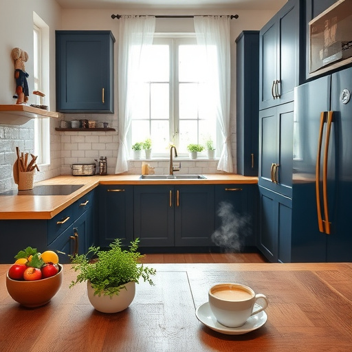 A captivating blog cover image themed around "kitchen remodeling websites" features a beautifully designed kitchen at the center, highlighting a harmonious blend of modern and classic elements. The marble countertop, with intricate veining, pairs seamlessly with vintage-style cabinetry, creating an inviting atmosphere. Warm light floods the space through classic-style windows, enhancing the comfortable, professional feel. Whimsical accents, including a tiny ornate spice rack shaped like a tree and a playful fruit bowl filled with large, colorful fruits, add charm and hint at culinary creativity. Above, a soft pastel ceiling inspired by High Renaissance aesthetics showcases delicate floral motifs, contributing to a serene, sophisticated ambiance. The walls, adorned with a subtle, elegant pattern in a color palette of soft beige, muted greens, and warm whites, reinforce tranquility while offering visual stimulation. This artistic image captures the essence of kitchen renovation infused with joy, effectively engaging viewers and allowing the visuals to convey the theme powerfully.