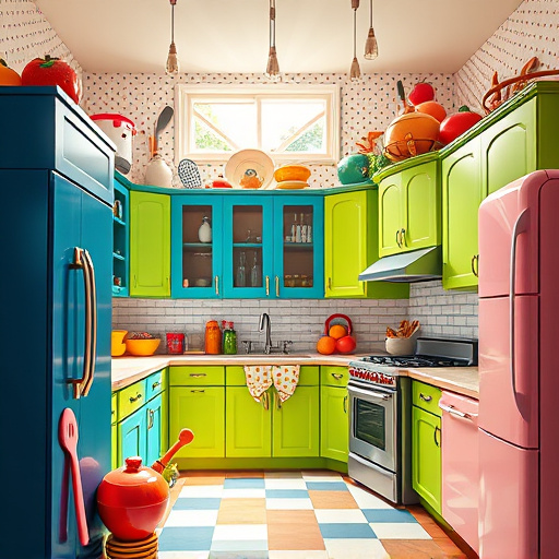 A vibrant, ArtBrut-inspired cover image for a blog titled "Seasonal Maintenance Tips for Kitchens." The central focus is an inviting kitchen filled with quirky, hand-drawn appliances, including a cheerful refrigerator with oversized eyes and playful colors. Surrounding the kitchen are whimsical seasonal elements, featuring a cascading bouquet of autumn leaves and golden pumpkins in one corner, and a sunny window displaying sprouting herbs alongside a faint snowflake pattern, symbolizing a seasonal transition. The scene is enriched with various kitchen utensils and ingredients scattered joyfully, such as a dancing onion and a winking carrot, each adorned with smiling faces and quirky patterns. The overall mood is playful and warm, inviting readers to engage with the content in a fun way. The background shows a cozy, sunlit atmosphere with textured walls and glimpses of nature outside, using earthy tones accented with vibrant colors like orange, yellow, and green, radiating seasonal cheer and energetic maintenance harmony.