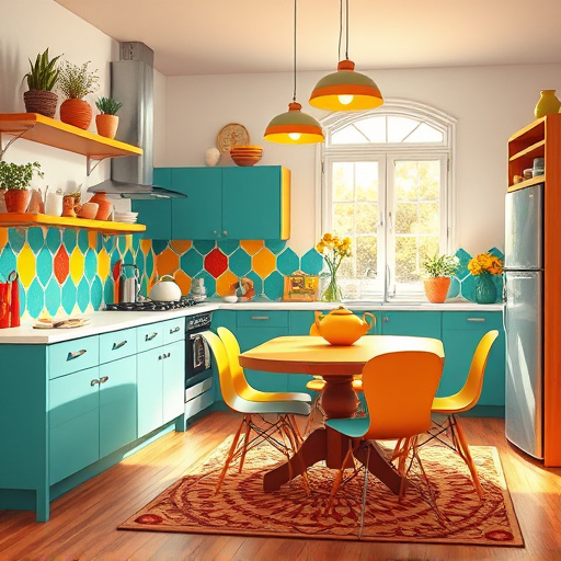 A beautifully designed kitchen featuring tall, elegant cabinets beneath a 9-foot ceiling. The modern cabinetry has a soft, matte finish with polished brass hardware that reflects light. A large marble island at the center is adorned with vibrant fruits and herbs, creating a lively, refined atmosphere. Quirky elements include a whimsical teapot on the stove, colorful magnets on the fridge, and a playful cat peeking from behind a cabinet. Sunlight streams through a wide window, illuminating the rich textures of natural wood and soft pastel hues, blending comfort and sophistication. This scene captures the essence of modern kitchen living, inspiring culinary creativity and family gatherings.