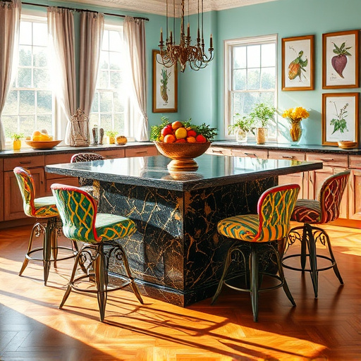 A cozy kitchen scene featuring energy-efficient appliances, including a sleek refrigerator filled with vibrant fruits and vegetables, a compact dishwasher adorned with a bubbly energy icon, and a radiant induction stove gently simmering. The countertops are adorned with eco-friendly utensils and potted herbs, illustrated with soft brush strokes for an impressionistic feel. Warm sunlight streams through a window, casting gentle shadows and creating a calm, inviting atmosphere. Quirky kitchen gadgets, like a smiling kettle and a cheerful toaster, add a playful touch, while the background showcases pastel-colored walls and a charming patterned tile floor, combining to reflect the joyful spirit of eco-friendly living and sustainable choices.