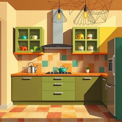 A captivating blog cover image showcasing the latest kitchen cabinet trends for the year. The scene depicts a modern kitchen filled with sleek, contemporary cabinetry featuring matte finishes and rich wood grains. Various cabinet styles are presented, including open shelving that displays colorful dishware and potted herbs, alongside minimalist closed cabinets. The overall mood radiates sophistication and warmth, inviting exploration of innovative kitchen design. Distinctive elements such as whimsical cabinet handles in playful shapes and vibrant accent colors contrast against a soft backdrop. The brightly lit environment benefits from large windows, flooding the space with natural light that enhances the sparkling countertops and decorative tile backsplash. Quirky touches include a small vintage clock, a playful cat lounging on a shelf, and whimsical artwork on the walls, creating a lively and engaging atmosphere. The digital art style features a color palette of soft earth tones, rich jewel hues, and vibrant splashes, encapsulating both elegance and creativity in this culinary sanctuary.