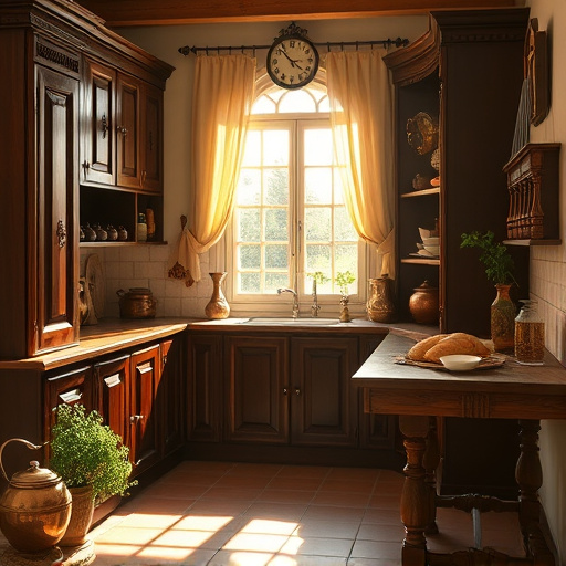 Alt Text: A vibrant and chaotic kitchen scene, featuring a mix of modern and vintage elements. The cluttered countertop is adorned with colorful utensils, measuring cups, and open cookbooks in shades of orange, red, and teal. A construction blueprint with whimsical doodles lies on a wooden table, symbolizing creativity and planning. Hanging pots and pans catch light in the background, creating an inviting atmosphere. A small cat peeks from a cupboard, and a magnet reading "Kitchen dreams in progress" adds charm. The walls display abstract brushstrokes in earthy browns and greens, reflecting a cozy, bustling environment. The Neo-Expressionism style emphasizes vibrant colors and dynamic forms, illustrating the artistic and functional journey of kitchen transformation.
