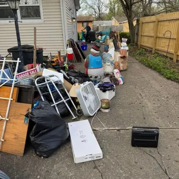 A cluttered garage transforming into a clean, open space after junk removal.