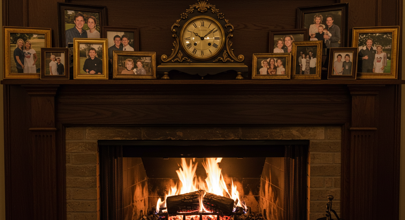 fireplace family photos