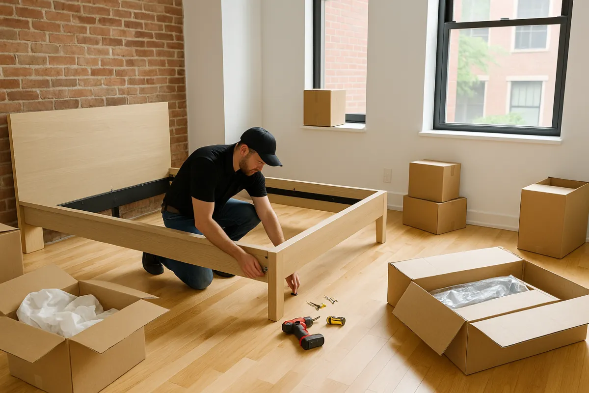 Furniture assembly in Hyde Park apartment – IKEA boxes being unpacked for setup