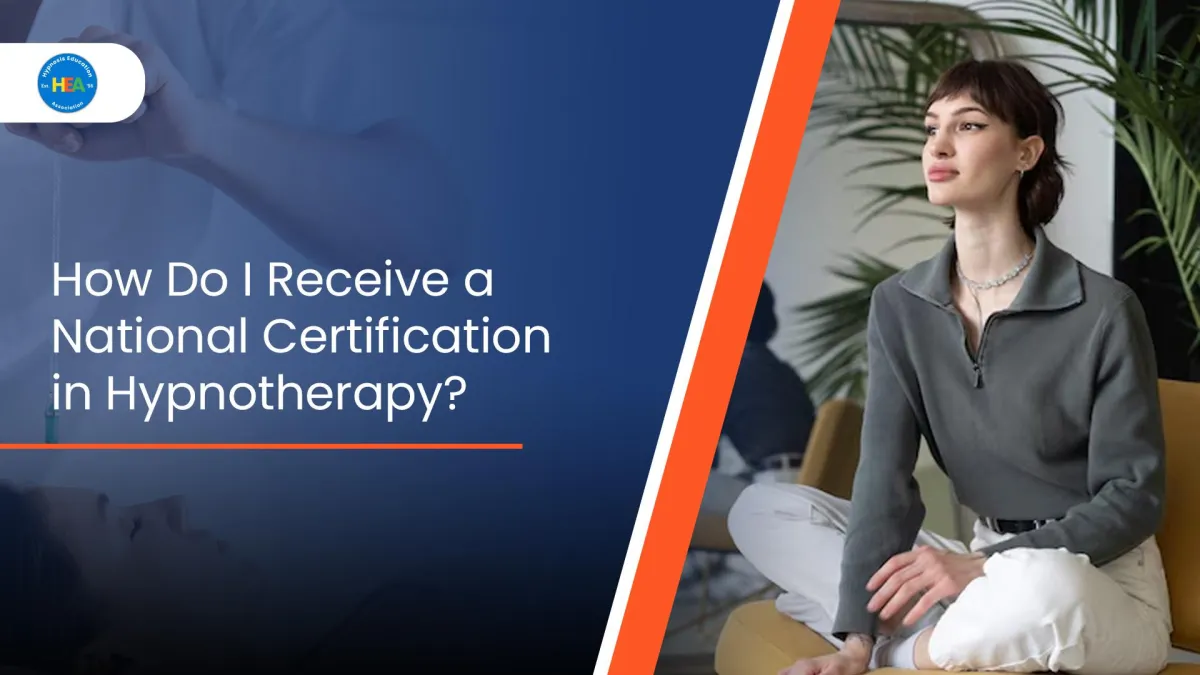 Girl sitting on a sofa reading about receiving a national certification in hypnotherapy and career steps.