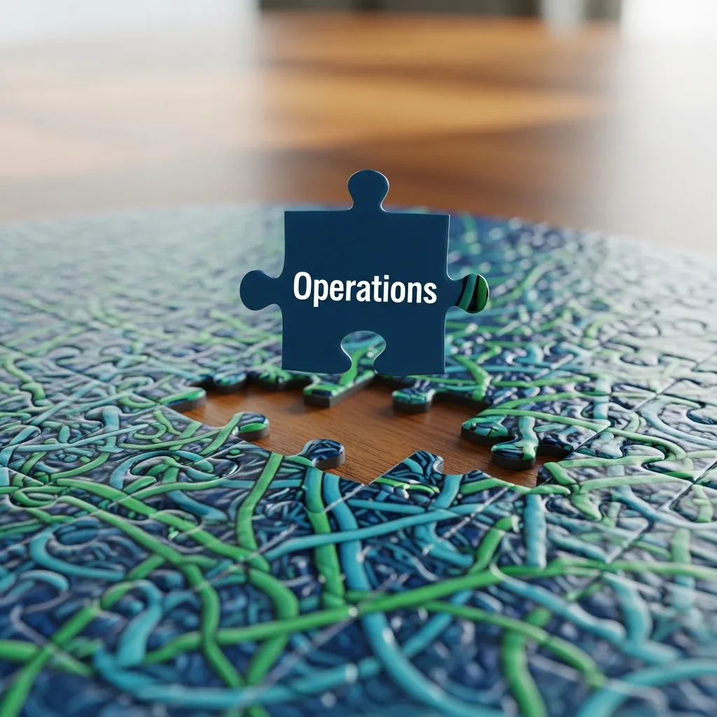 A visual of a puzzle where the final, connecting piece is labeled "Operations."