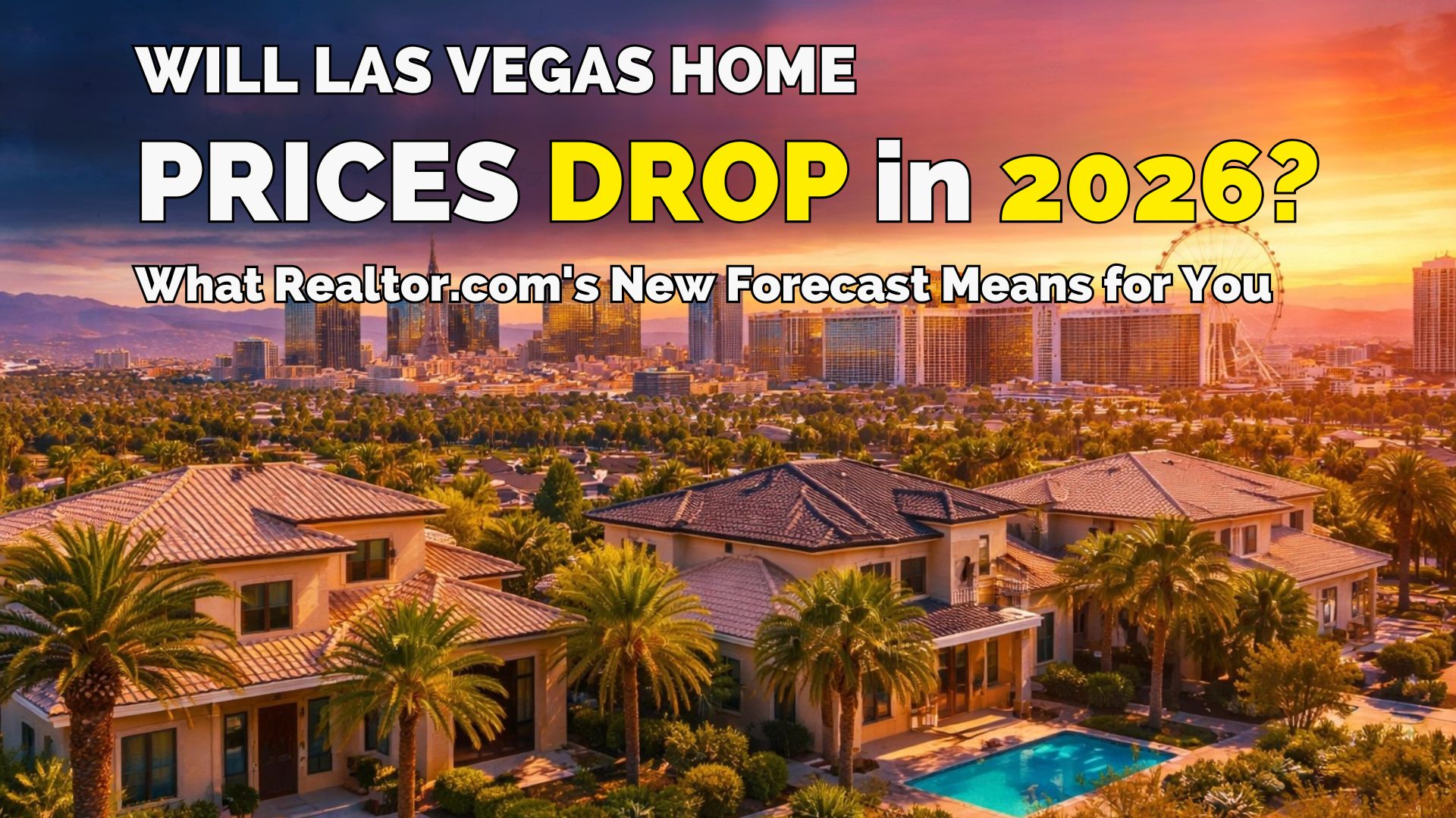 Aerial view of Las Vegas Valley homes at sunset with Red Rock Canyon near Las Vegas, Nevada.