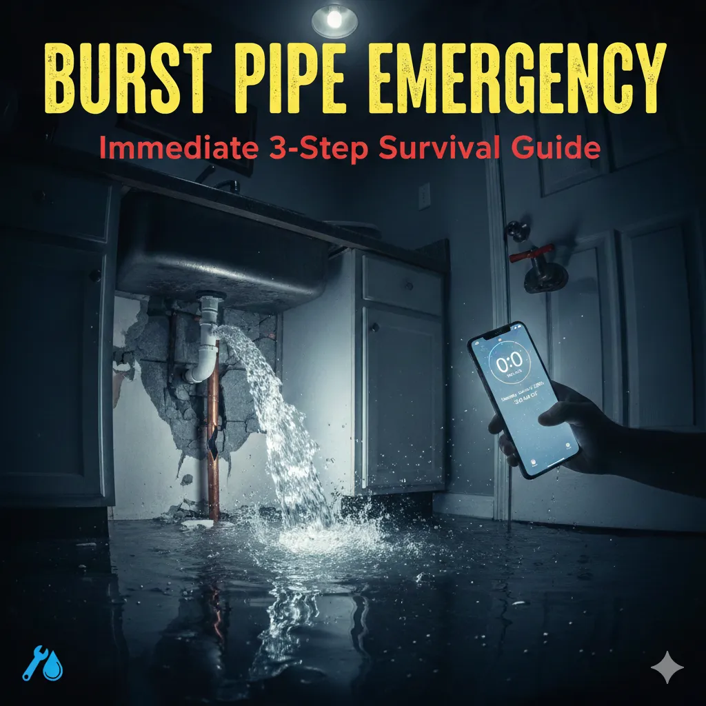 What should I do immediately if a pipe bursts in my house?
