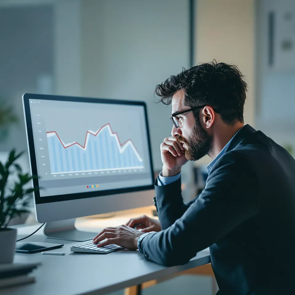 Man sitting in front of a computer learning how AI can help