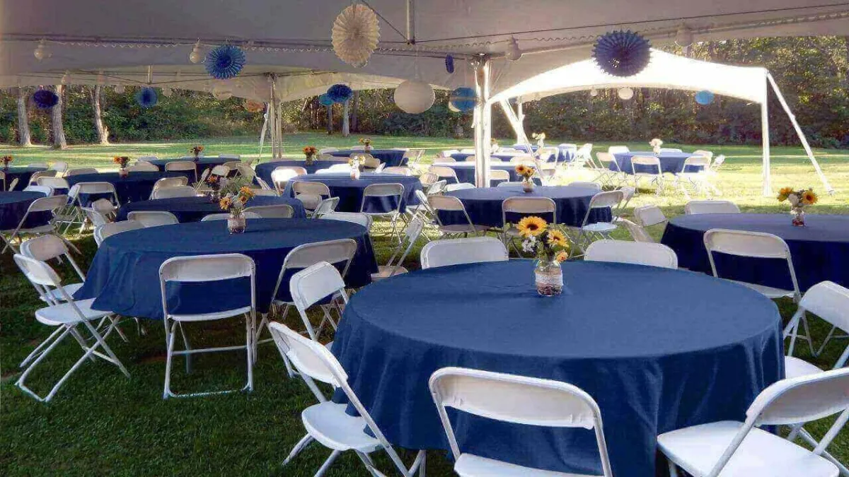 Tables and chairs during a party in Houston
