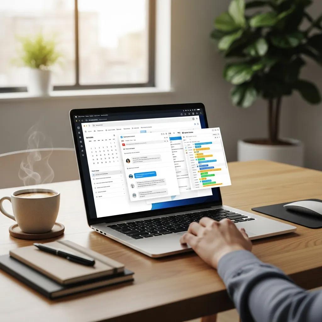 A laptop on a workspace with digital tools open on the screen, representing how virtual assistants manage tasks and streamline workflows.