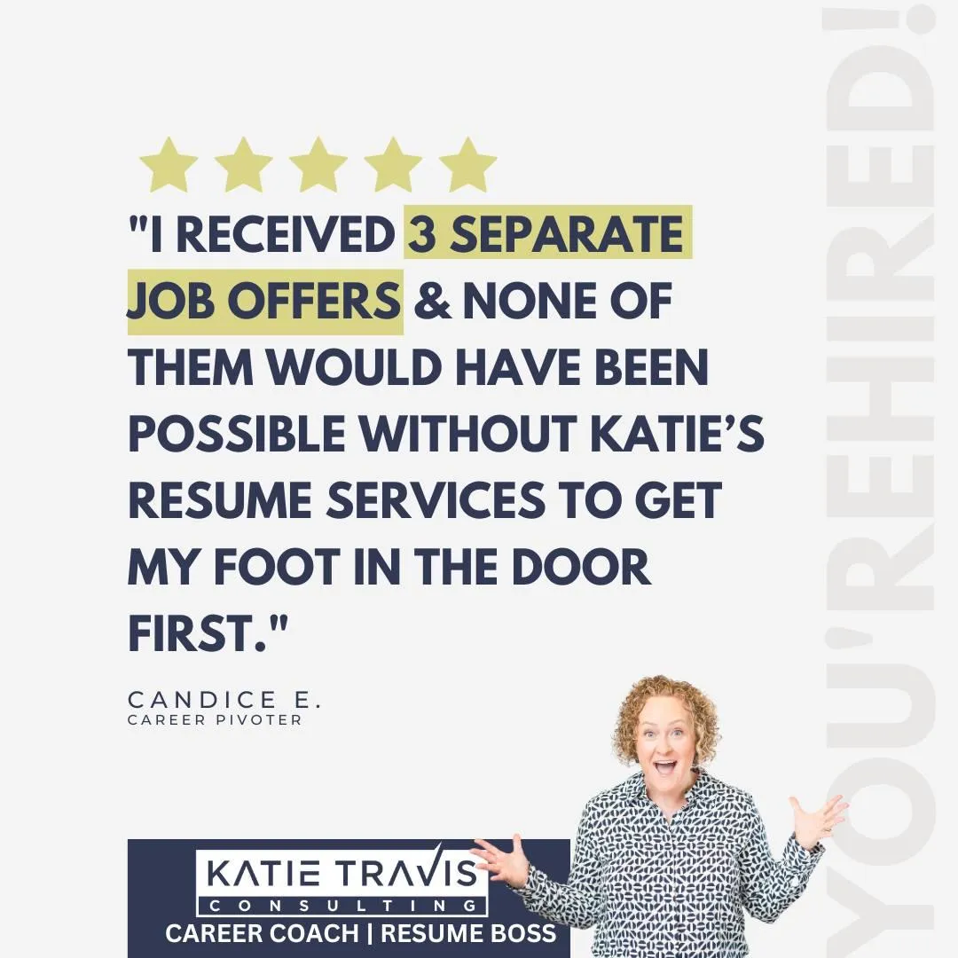 A client shares her experience of working with Katie to revamp her resume, highlighting patience, detailed work, and the value of transferring skills for career growth. She’s excited about her new opportunities and recommends Katie's services.