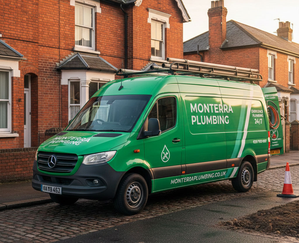 Plumbing van on the job site