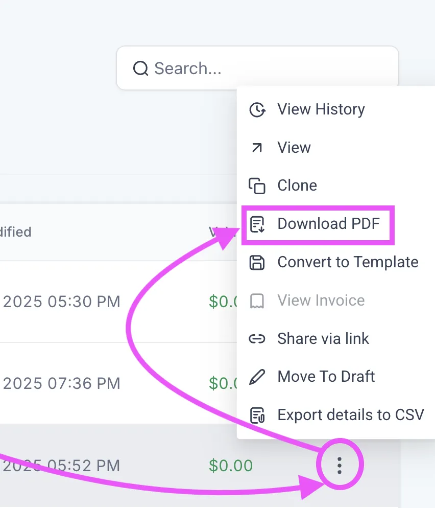 Screengrab of Context Menu in GHL for Documents & Agreements