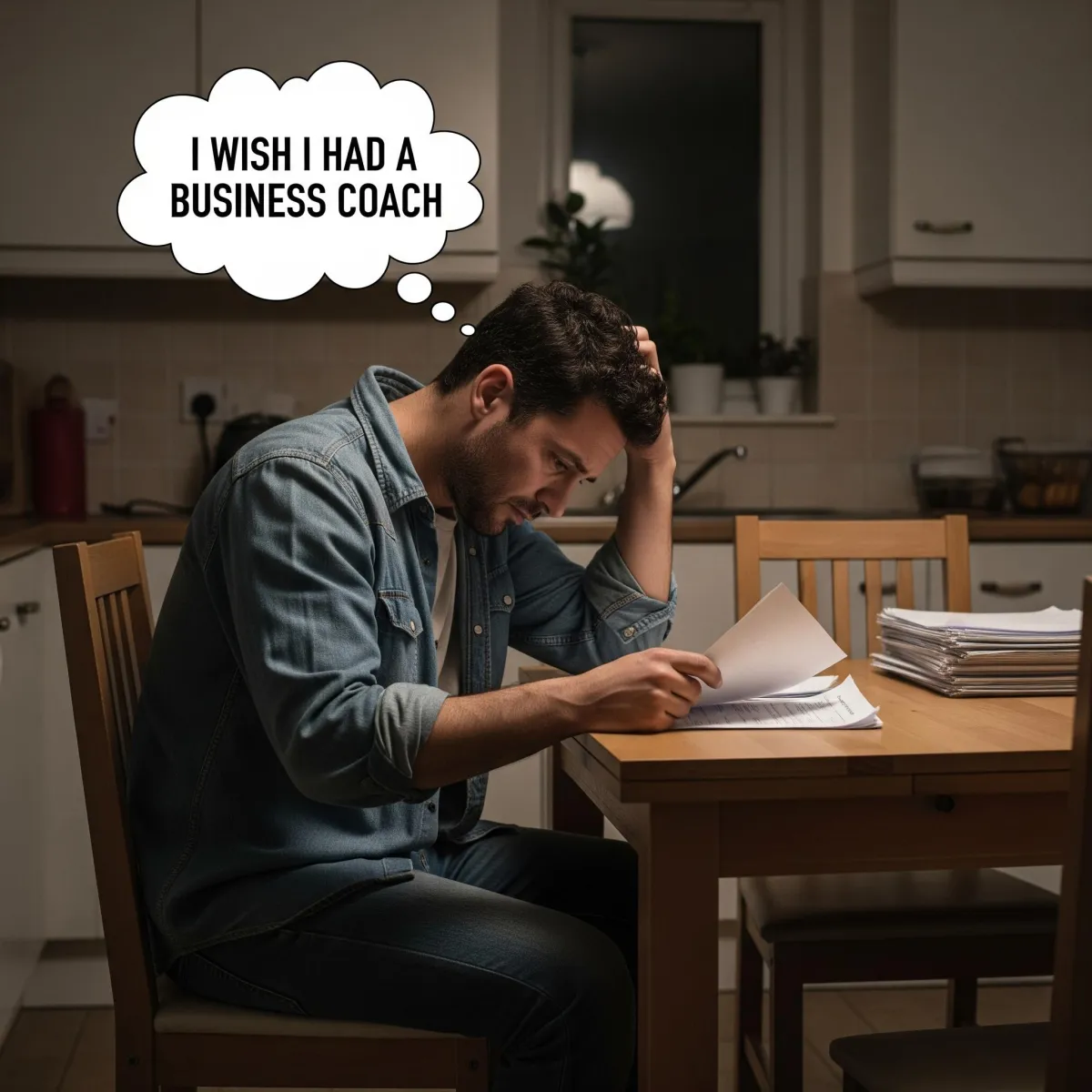 Tradesperson scratching head over paperwork