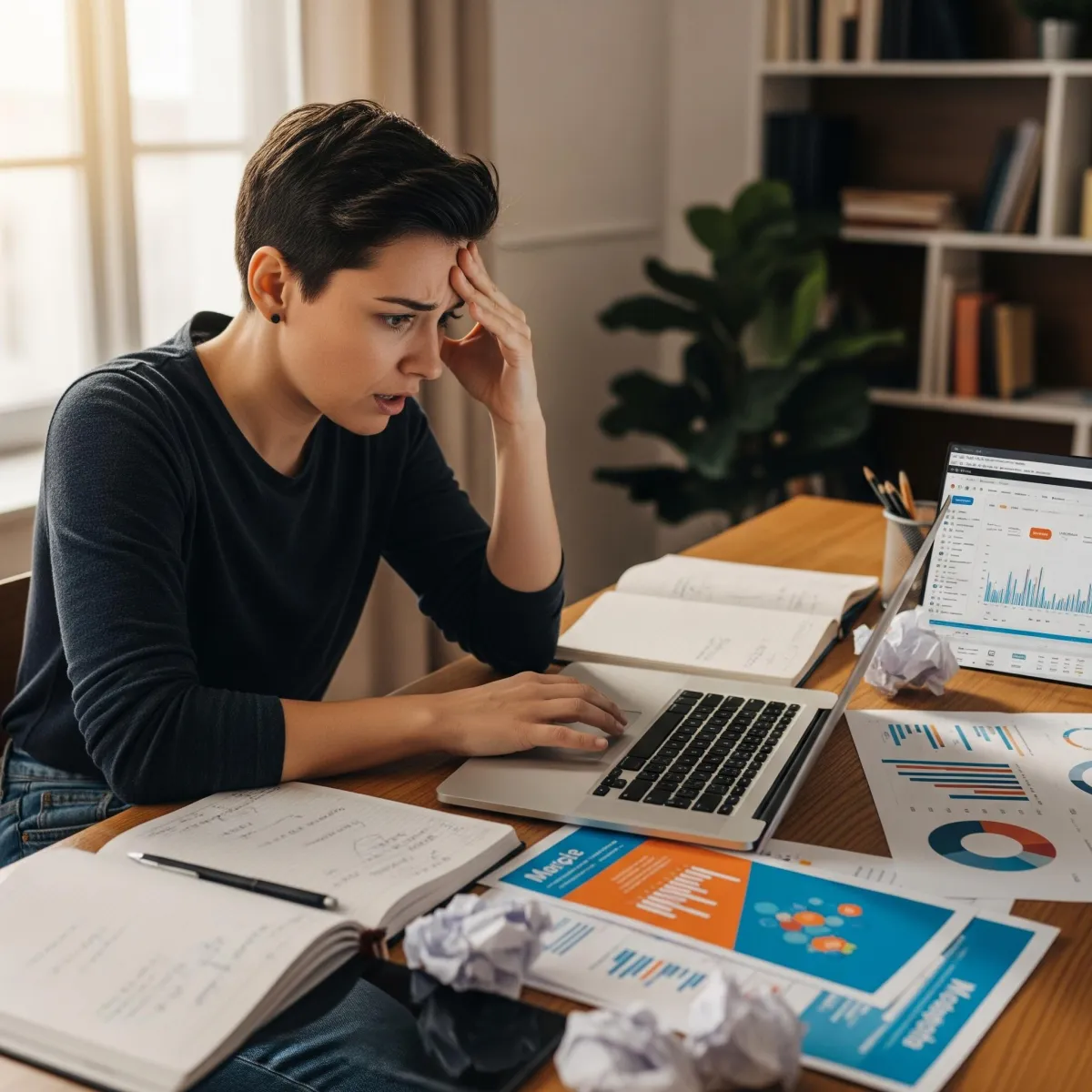 "Frustrated small business owner wondering why sales are slow"