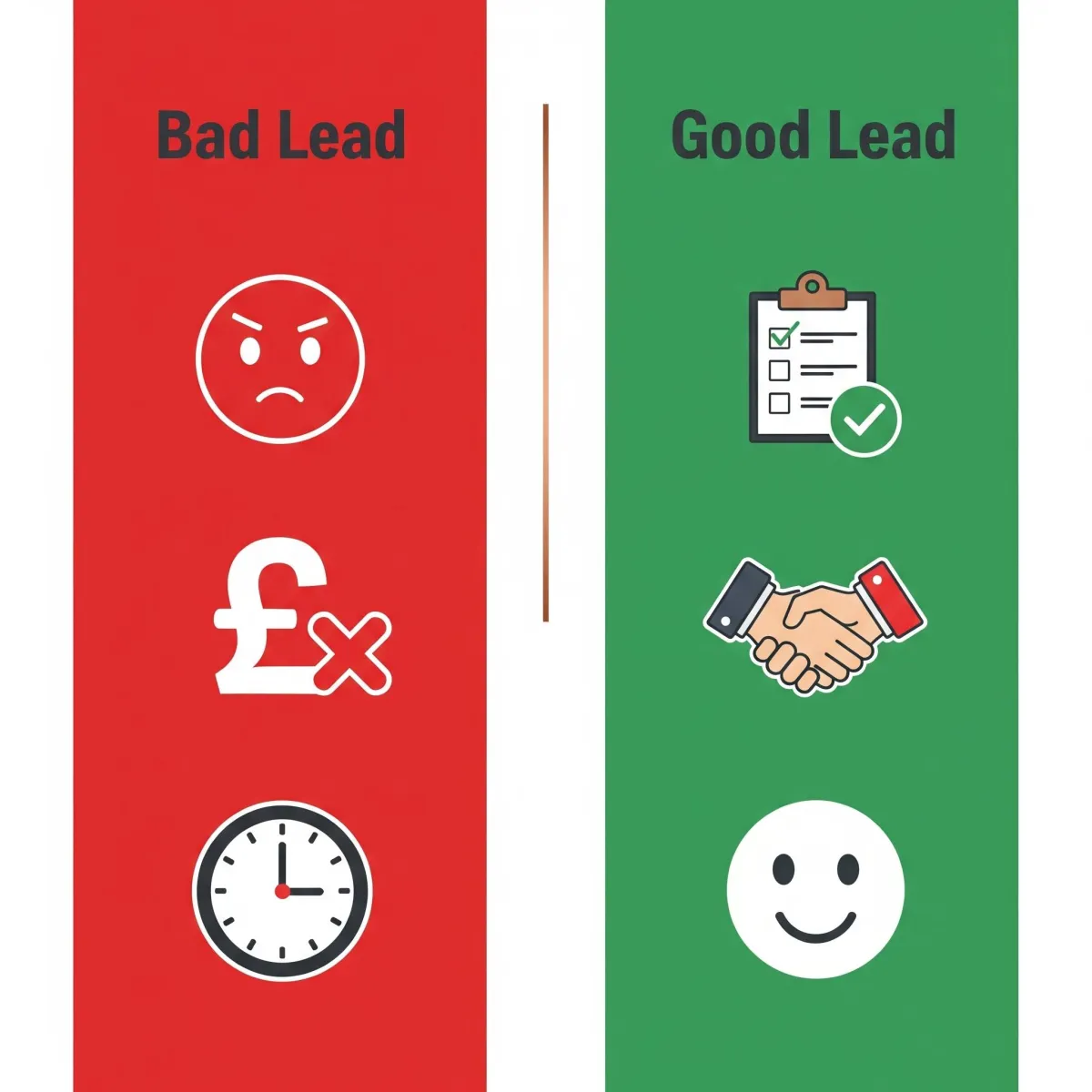 "Infographic comparing traits of good vs bad sales leads"