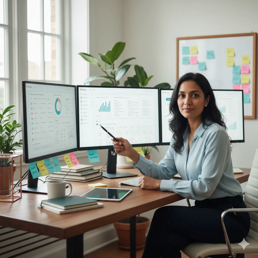 Organised business owner managing structured systems with clarity