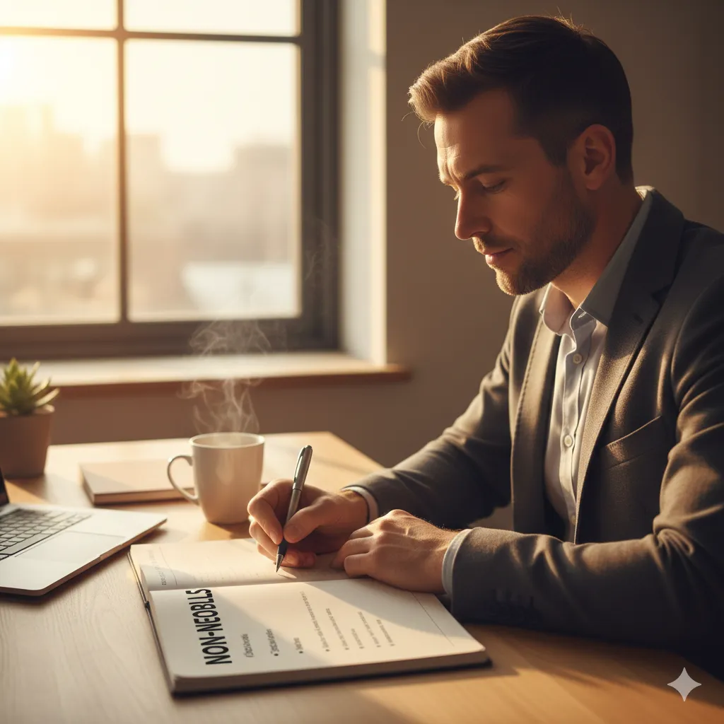 Focused business owner writing daily non-negotiables