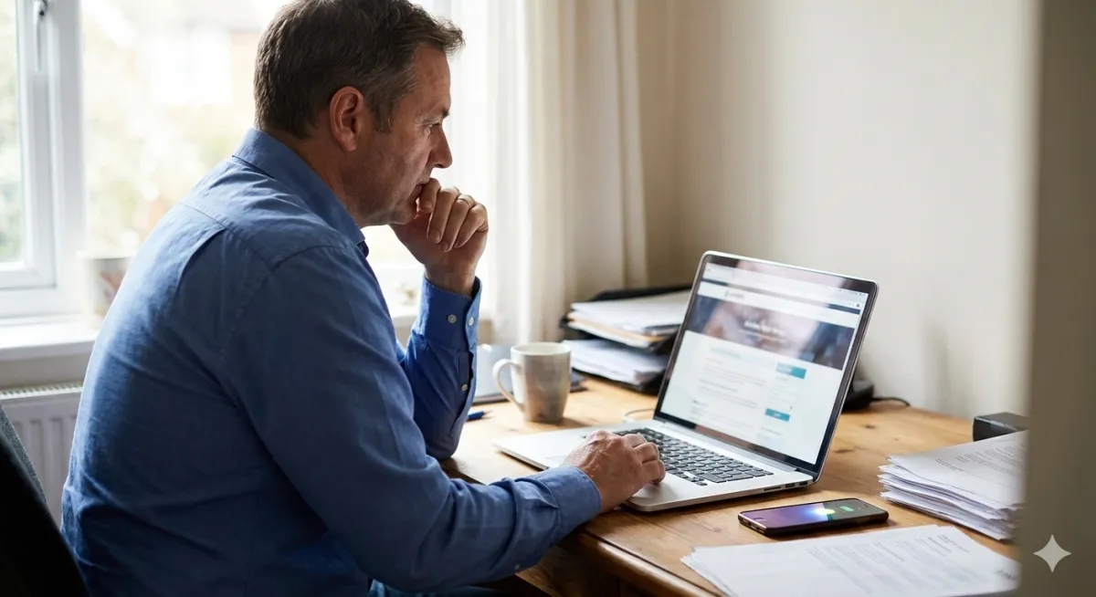 Service business owner reviewing their website while enquiries remain inconsistent