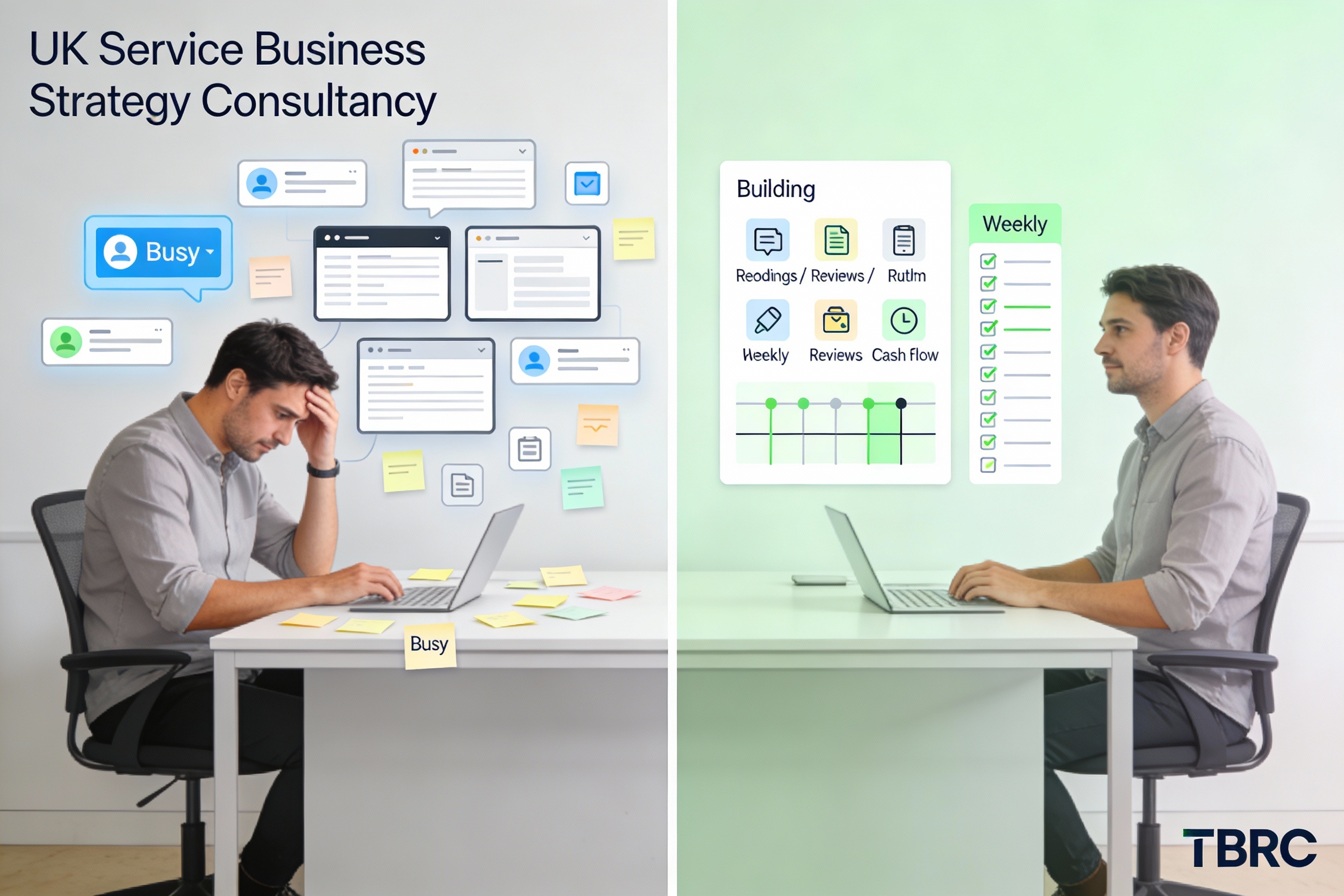 Infographic showing the difference between being busy and building a structured business