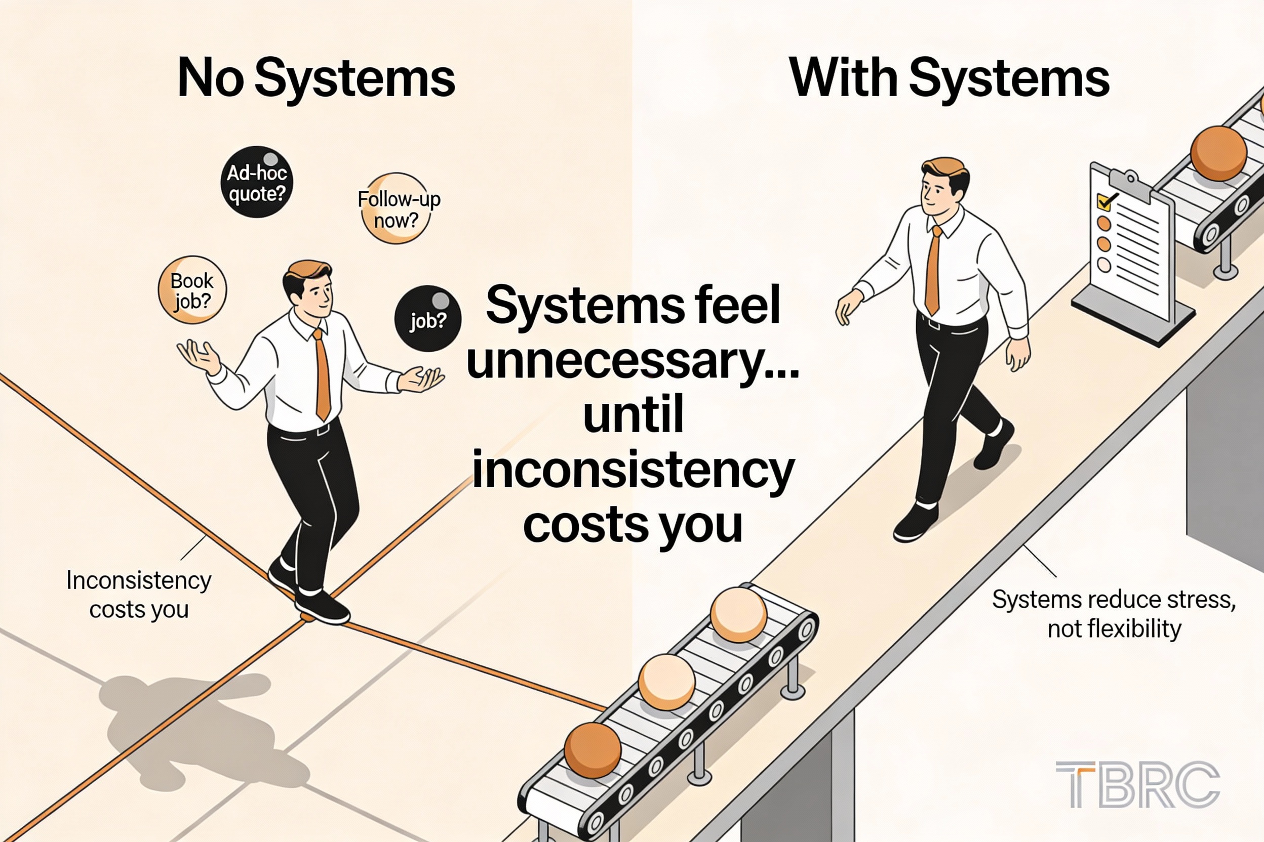 Infographic showing how simple business systems create clarity and reduce chaos