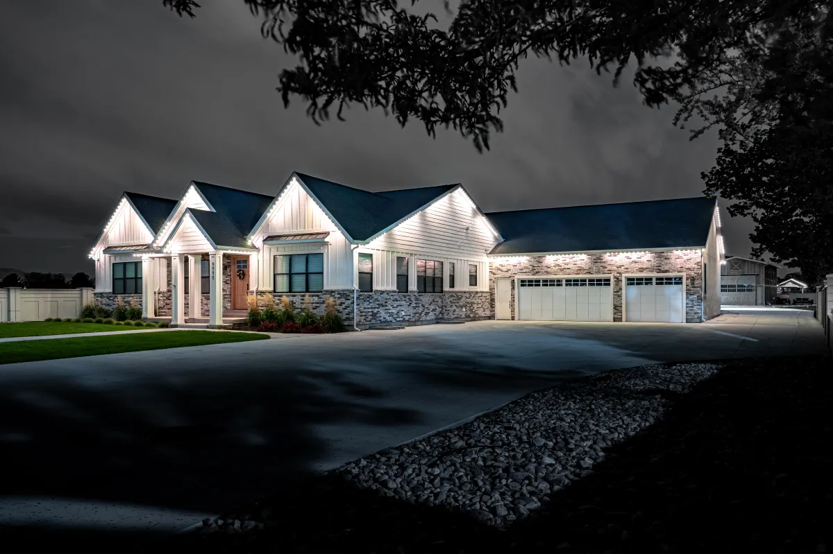 Permanent Christmas outdoor roofline lighting on Palos Verdes home by Trimlight Coastal
