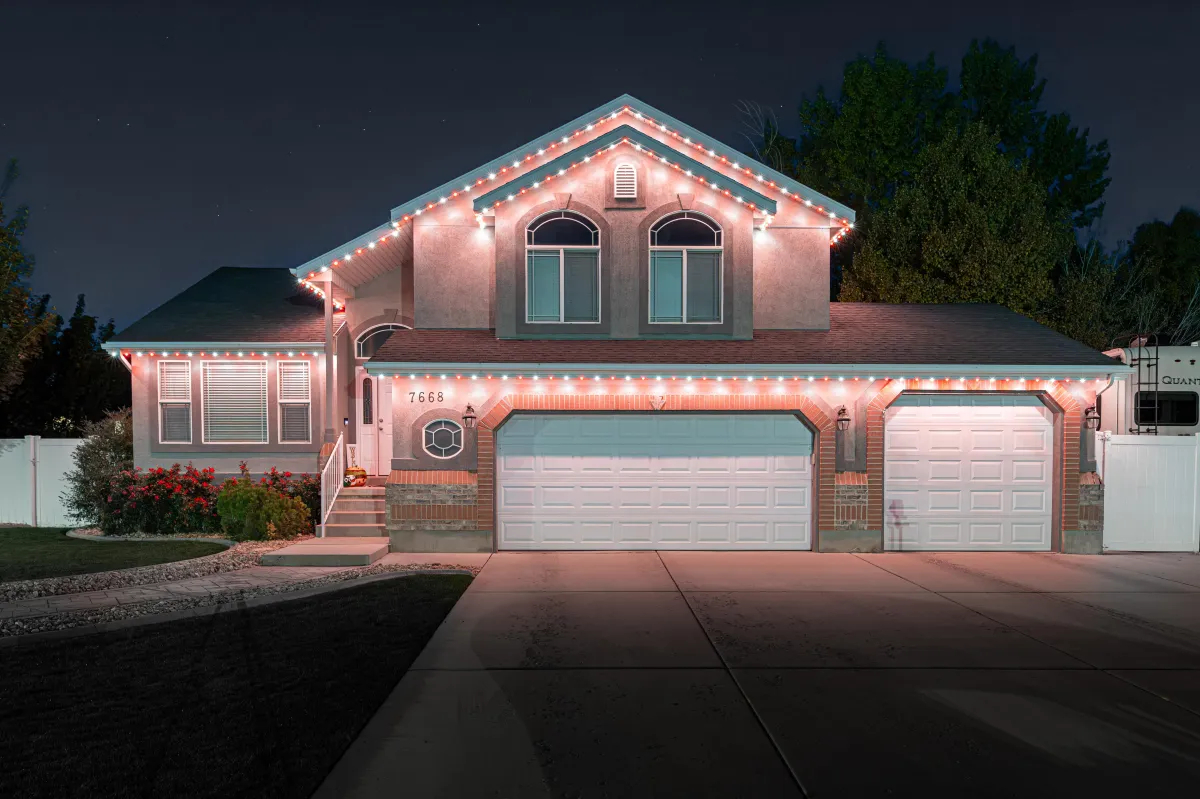 Trimlight permanent holiday lights on a home in Palos Verdes, California