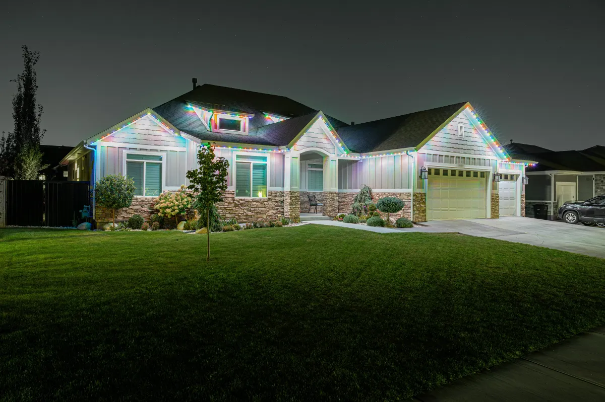 Trimlight permanent holiday lights on a home in Palos Verdes, California