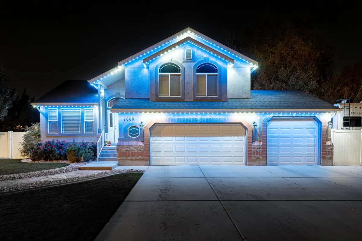 Long Beach permanent holiday lights on residential home