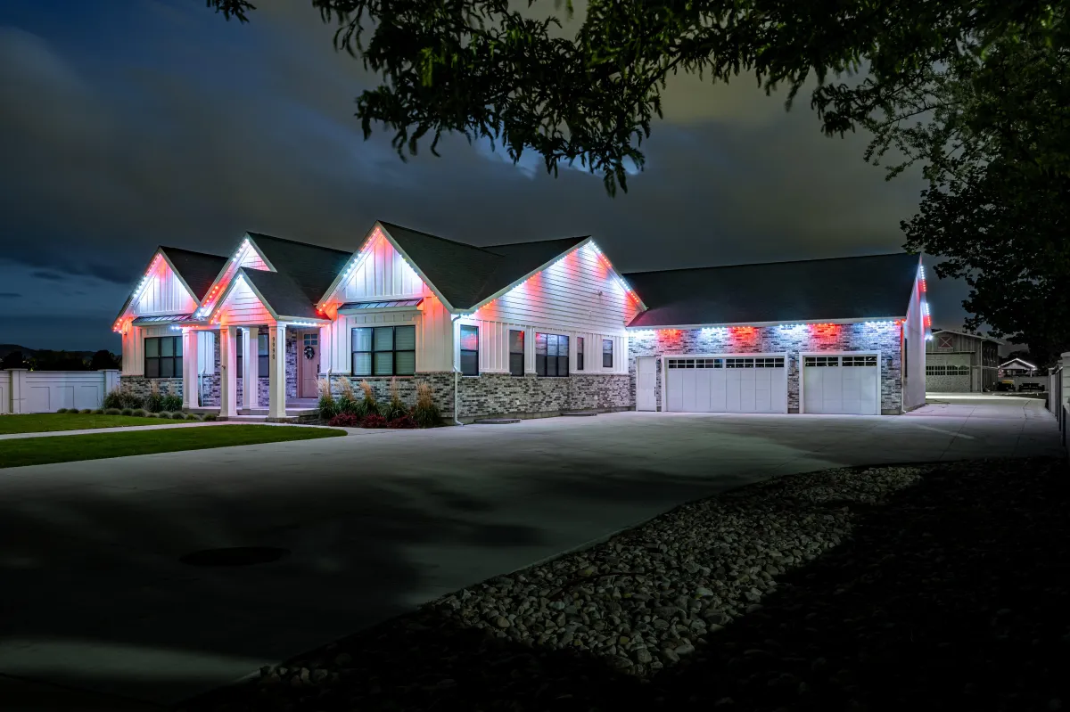 Permanent holiday lights in Torrance home exterior
