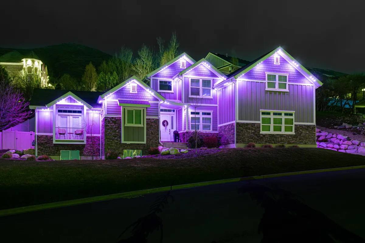 Permanent roofline lighting installed Long Beach