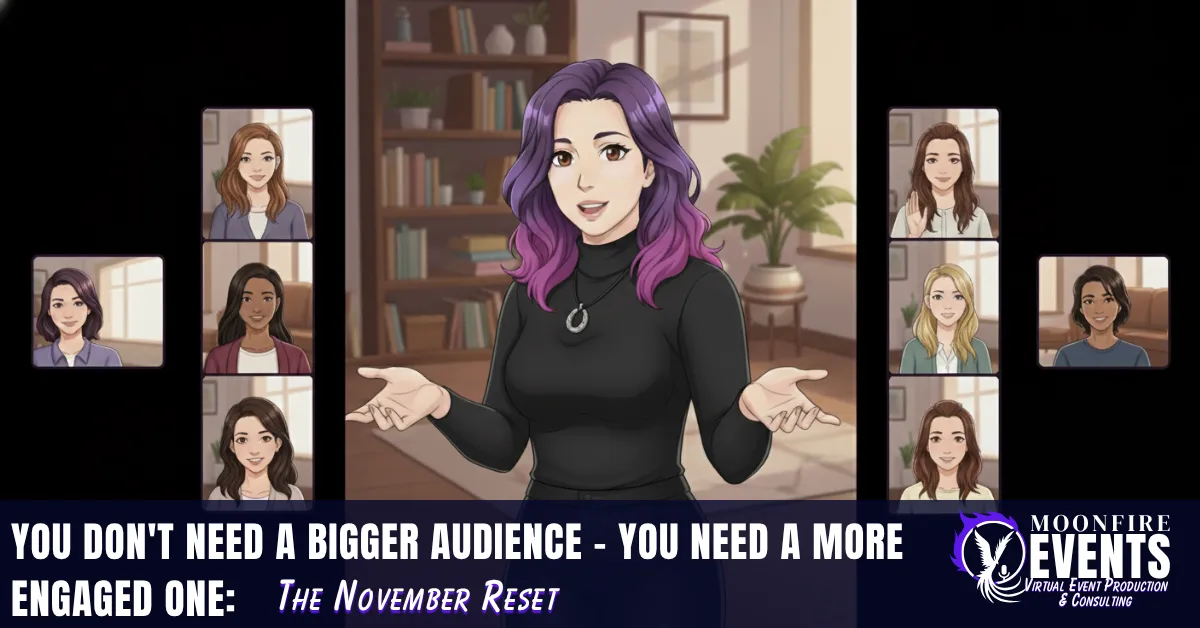 Confident neurodivergent woman presenting to small engaged virtual audience showing authentic connection and high engagement