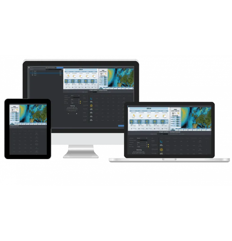 Broadcast-quality weather graphics displaying live meteorological data and severe weather alerts integrated into Singular.live.