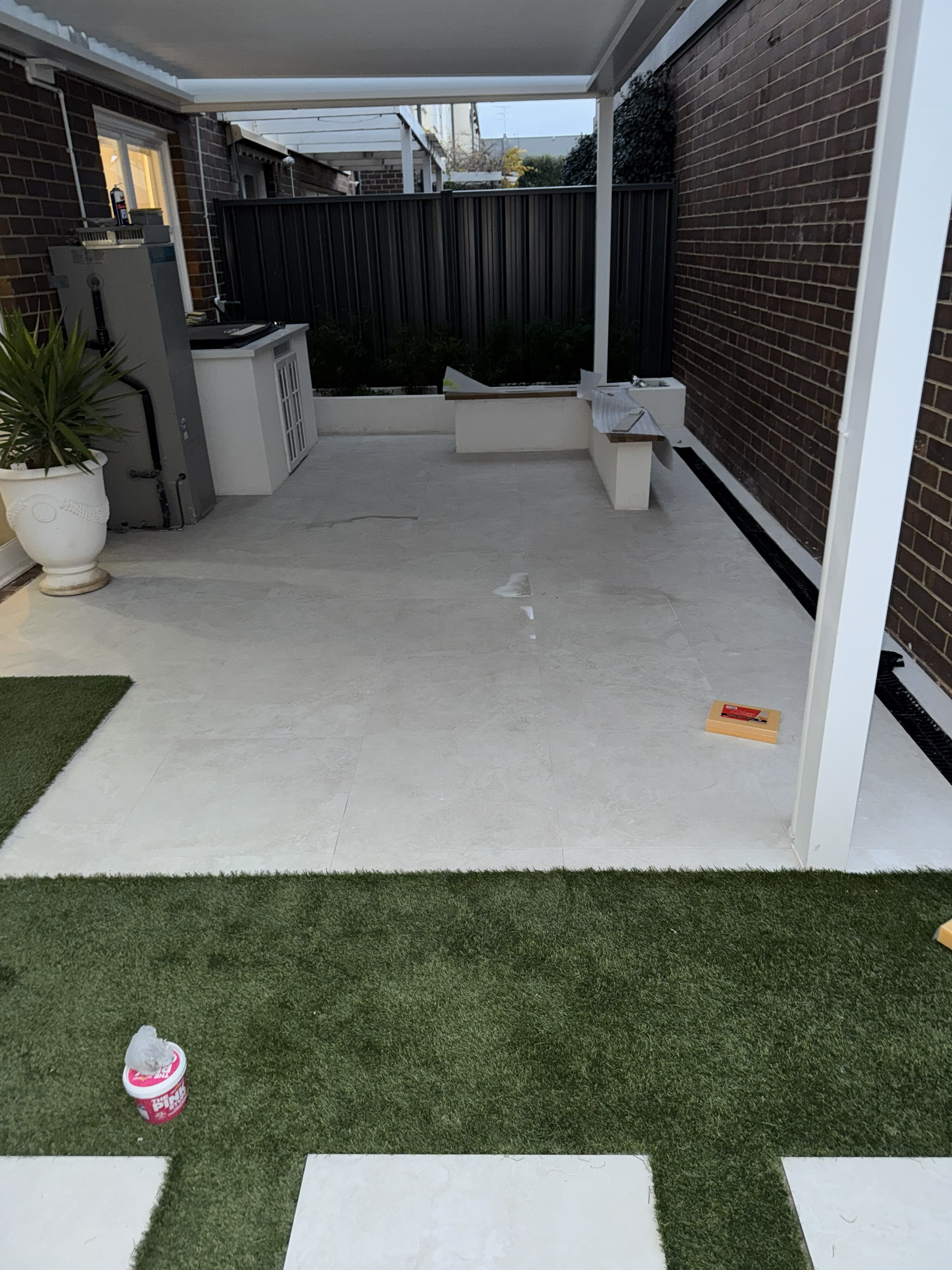 Porch tiling completed in travertine in Kensington, Victoria